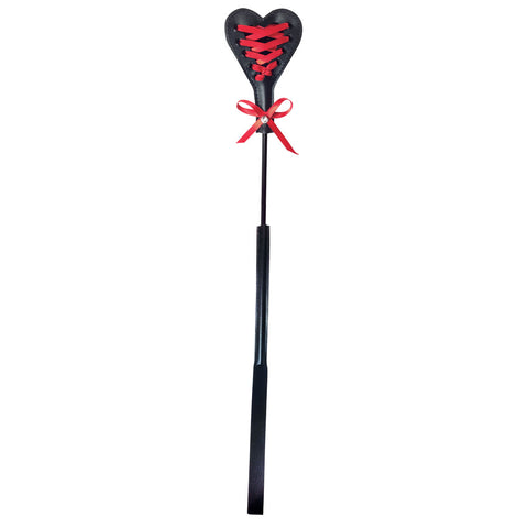 Sex & Mischief Heartbeat Crop in Red with 37.5 cm Length, Red and Black Color, Includes a Lace-Design Whip and Heart-Shaped Laced Paddle Black Whips & Paddles