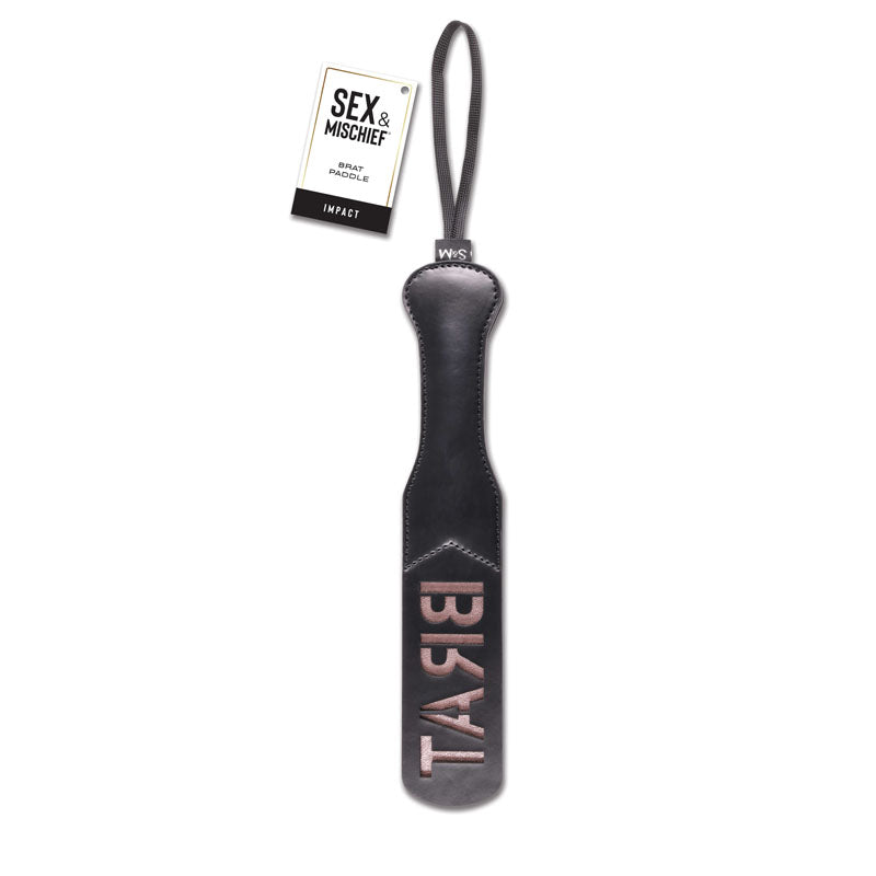 Sex And Mischief Brat Paddle - Faux Leather Wrist Strap Impact Paddle Black > Bondage Gear > Paddles Main image