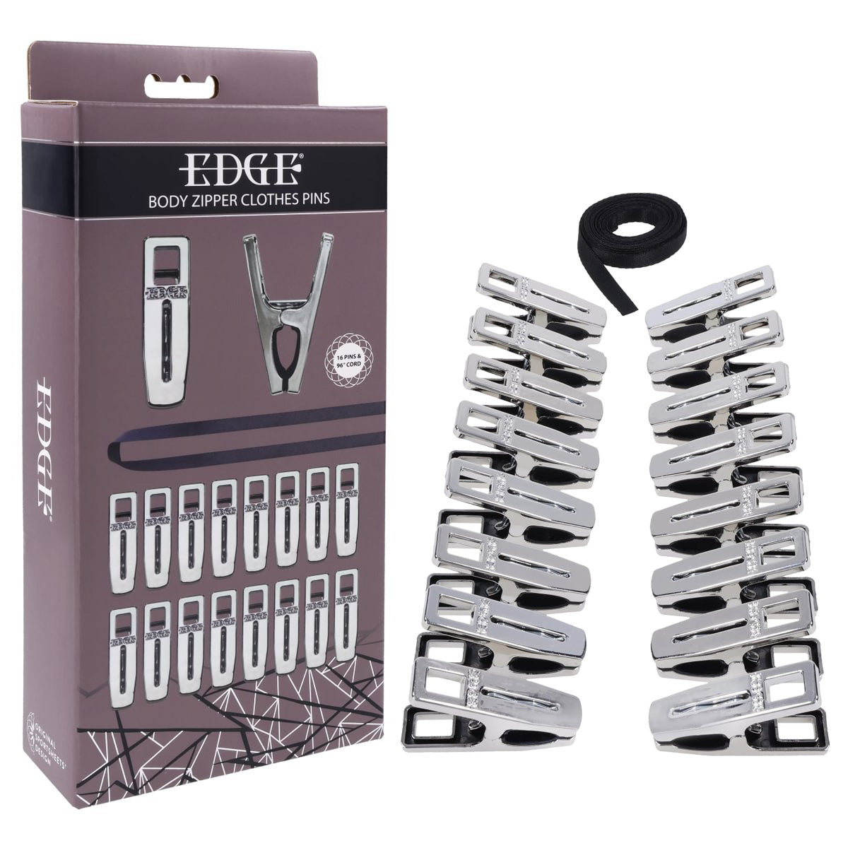 Edge Body Zipper Clothes Pins – Set of 16 Sensation Clamps with Cord Chrome > Sex Toys > Nipple Clips
