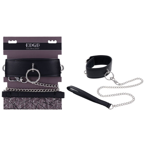 Edge Collar and Leash Neck Restraint with Heavy Duty Metal Leash Black Restraints