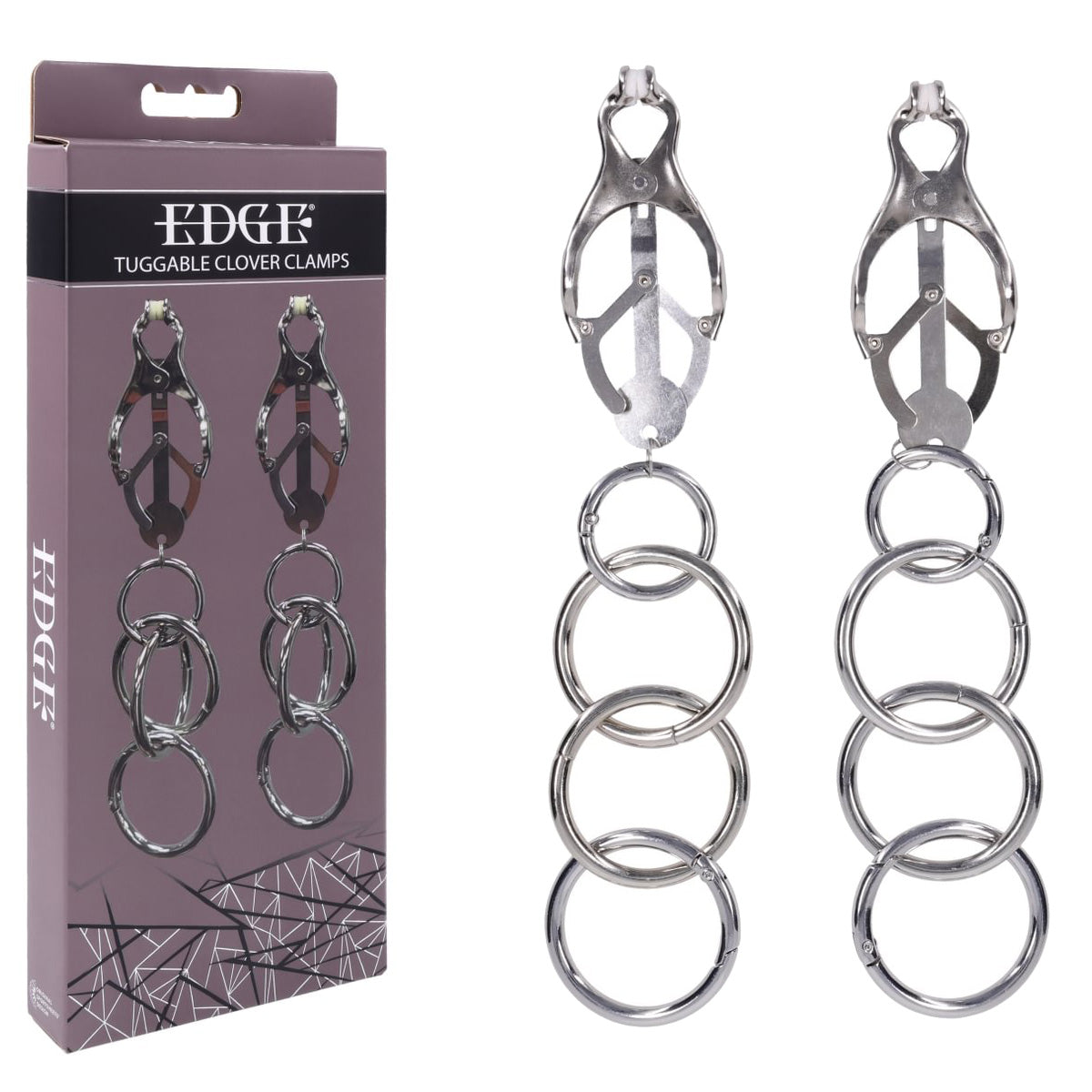 Edge Tuggable Clover Clamps – Metal Nipple Restraints Silver > Sex Toys > Nipple Clamps Main image