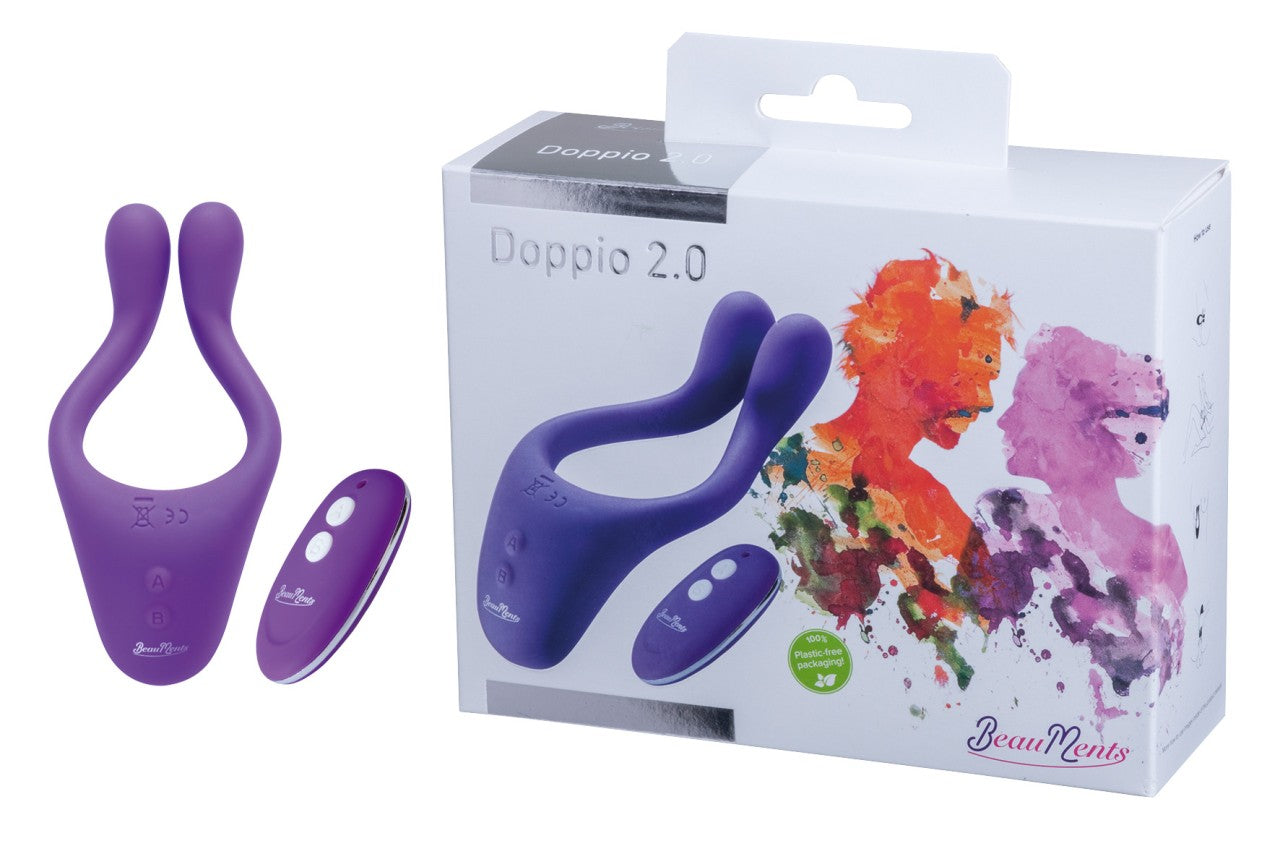 BeauMents Doppio 2.0 Purple Rechargeable Silicone Vibrator with Remote Control 13 cm