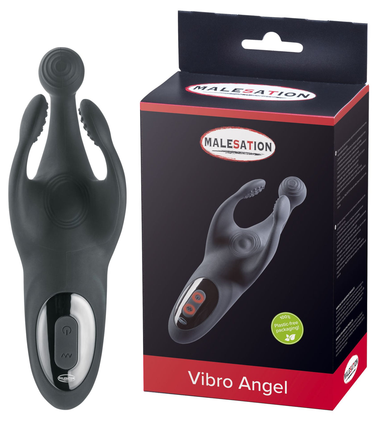 Malesation Vibro Angel Black Silicone Dual Motor Male Stimulator Waterproof Rechargeable Default Title Strokers - Auto