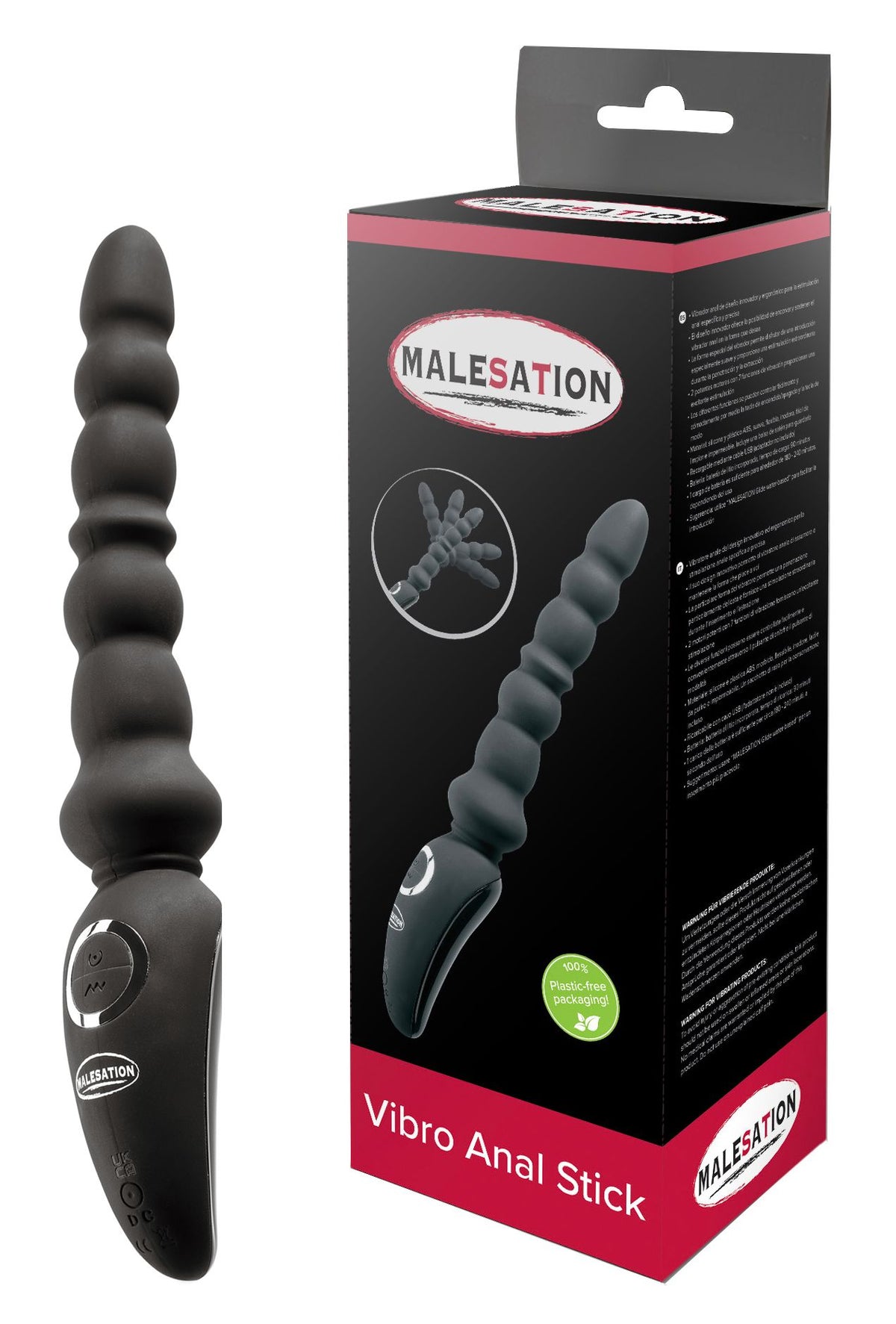 Malesation Vibro Anal Stick Black Silicone Flexible Waterproof Rechargeable with 7 Vibration Functions Default Title Prostate Tools