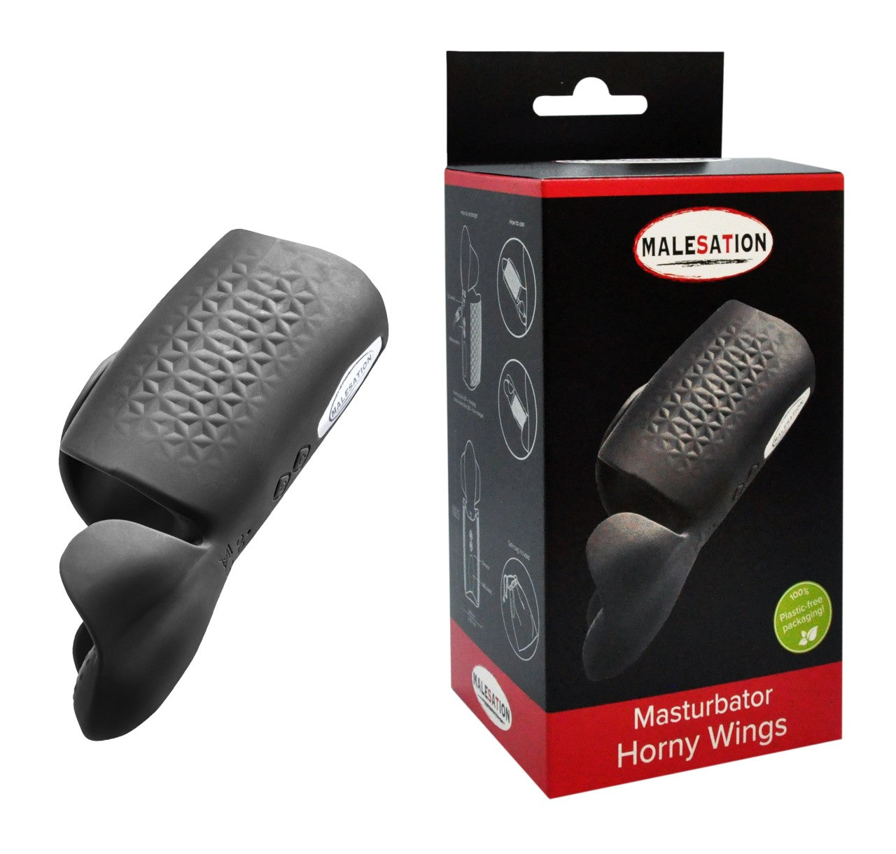 Malesation Masturbator Horny Wings Black Silicone with 10 Vibration Modes 16.2 cm Length Secondary image