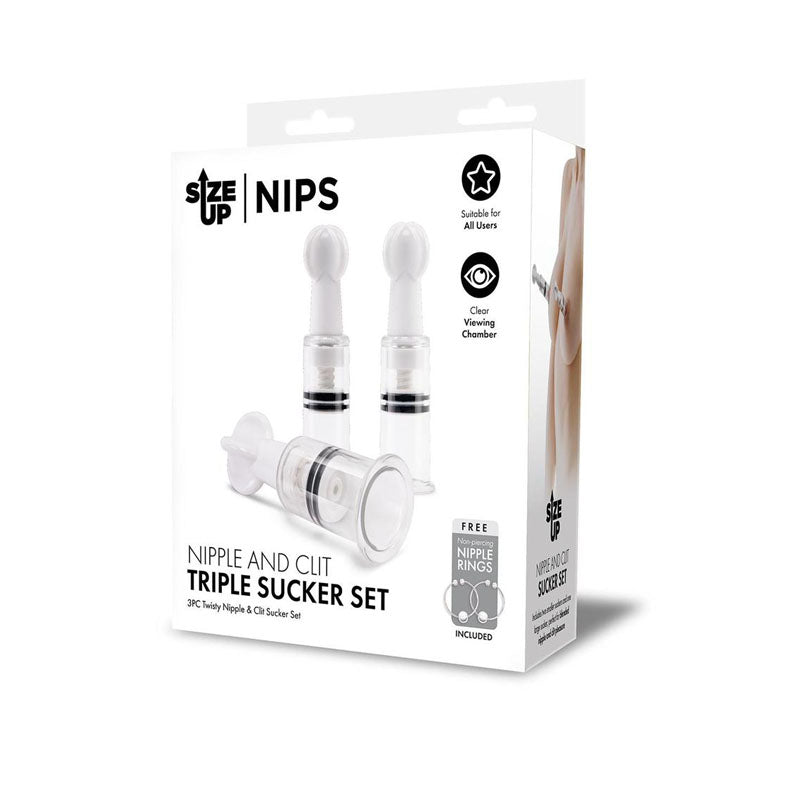Size Up Nipple and Clit Triple Sucker Set – 3 Piece Suction Stimulation Set Clear > Sex Toys > Nipple Suckers Main image