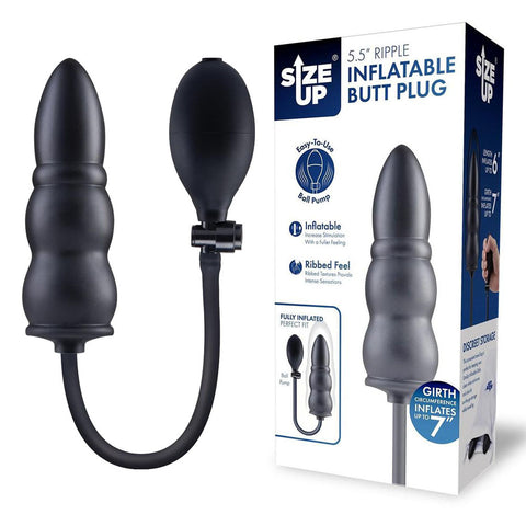 Size Up Ripple Inflatable Butt Plug – Inflatable 5.5 Inch Length Butt Plug Black ANAL TOYS