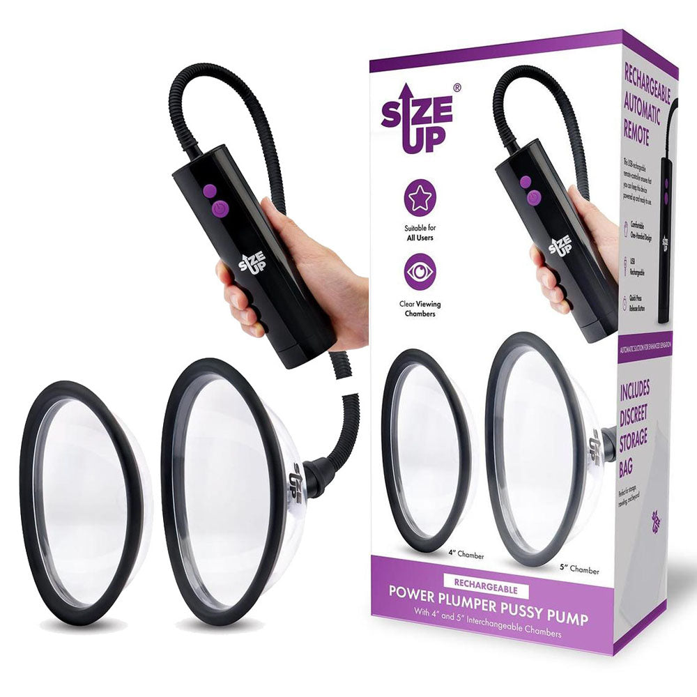 Size Up Rechargeable Power Plumper (10 cm and 12.7 cm) – USB Rechargeable Vagina Pump with Interchangeable Chambers Clear > Pumps > Female Pumps Main image