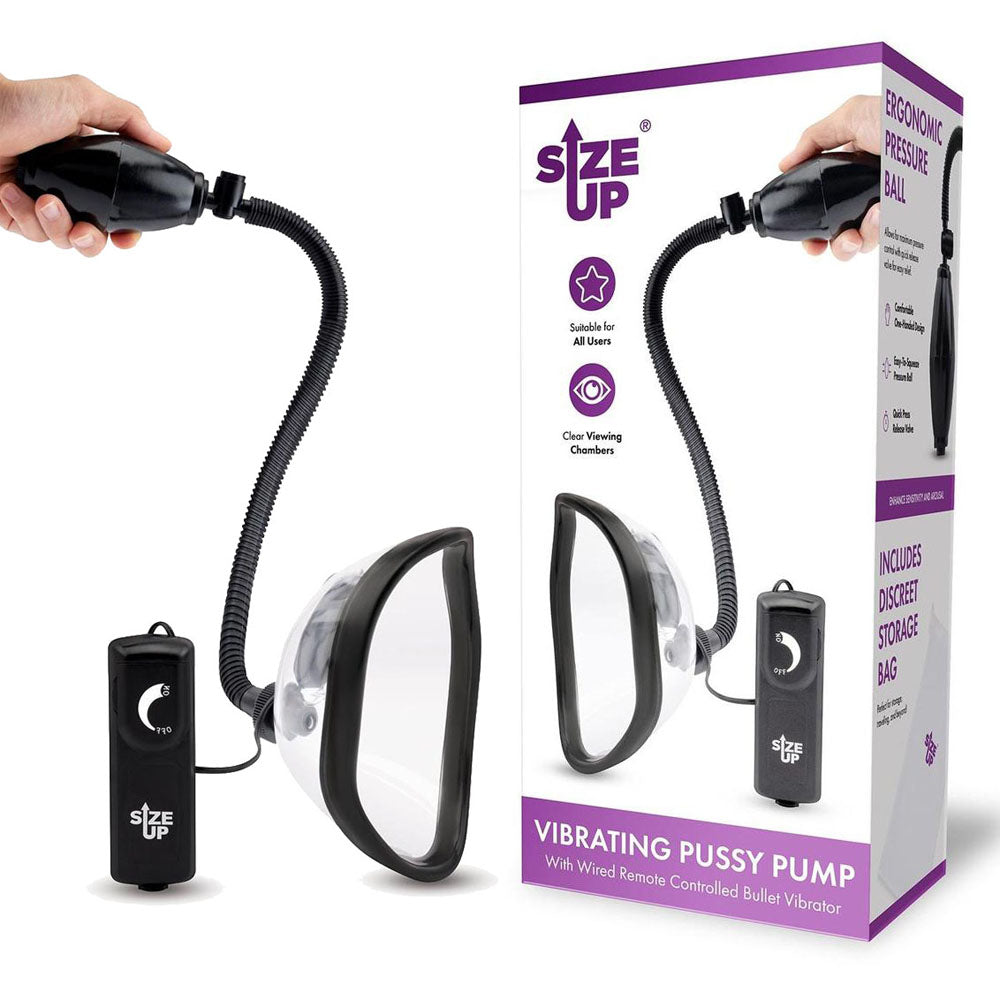 Size Up Vibrating Vagina Pump – Clear Chamber Vibrating Pussy Pump with Wired Dial Controller Clear Female Pumps
