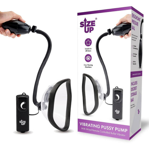 Size Up Vibrating Vagina Pump – Clear Chamber Vibrating Pussy Pump with Wired Dial Controller Clear Female Pumps