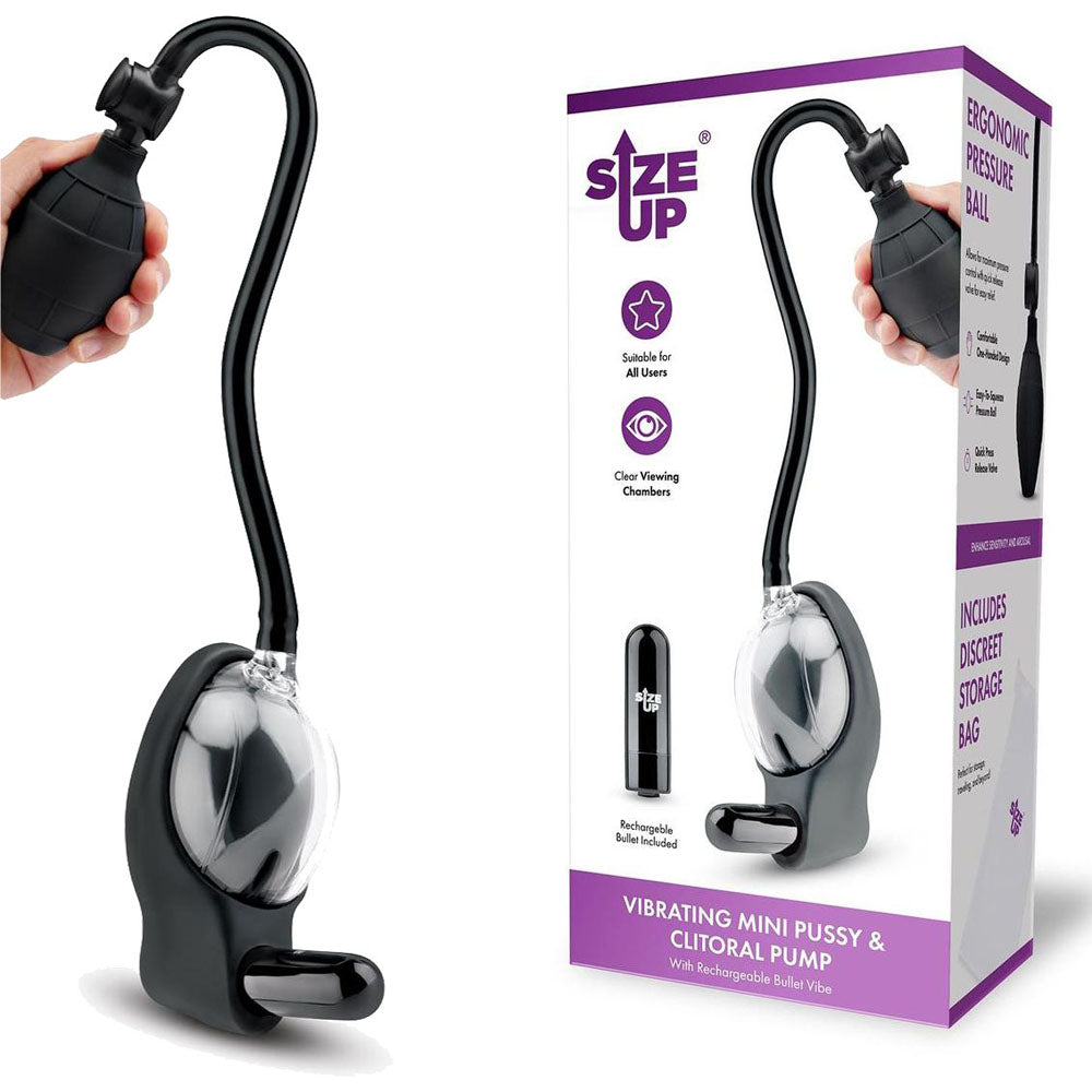 Size Up Vibrating Mini Pussy and Clitoral Pump – USB Rechargeable Vibrating Vaginal and Clitoral Pump Clear > Pumps > Female Pumps Main image