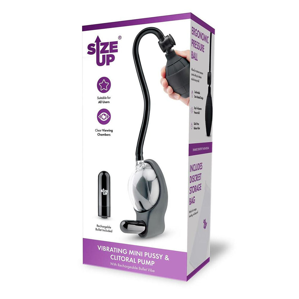 Size Up Vibrating Mini Pussy and Clitoral Pump – USB Rechargeable Vibrating Vaginal and Clitoral Pump Female Pumps