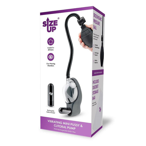 Size Up Vibrating Mini Pussy and Clitoral Pump – USB Rechargeable Vibrating Vaginal and Clitoral Pump Female Pumps
