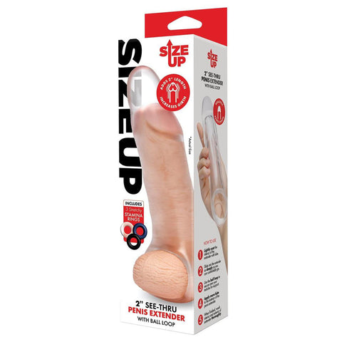 Size Up 2 Inch See Thru Penis Extender with Ball Loop SLEEVES