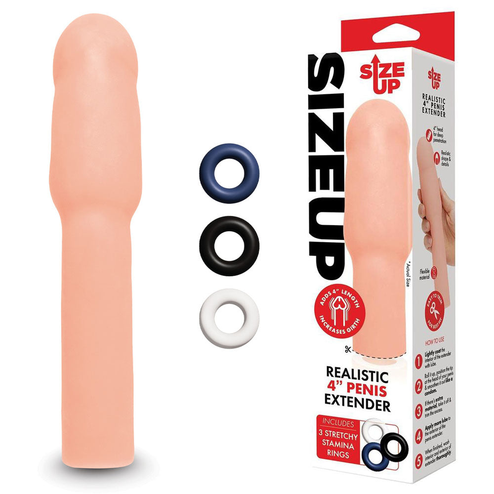 Size Up Realistic 4 Inch Penis Extender Flesh > Sex Toys For Men > Penis Sleeves