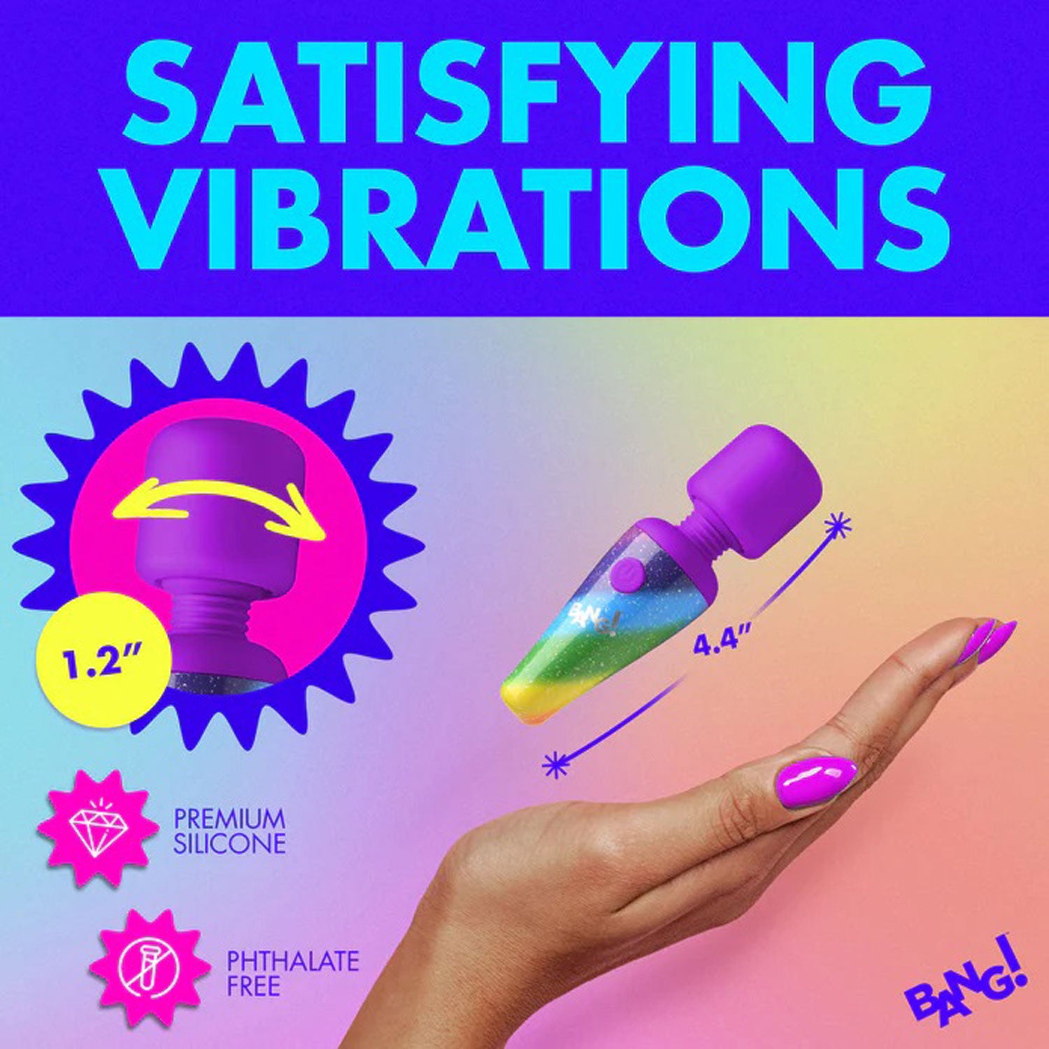 Rainbow Mini Wand Vibrator with 3 Speeds and Flexible Neck Multi > Sex Toys > Mini Massagers