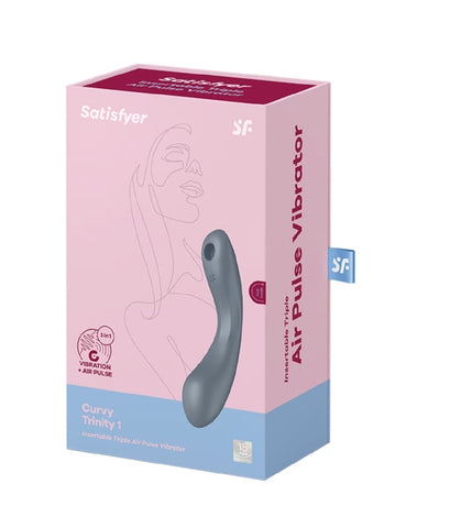 Satisfyer Curvy Trinity 1 Bluegrey 3-in-1 Air Pulse Lay-On and G-Spot Vibrator with 11 Intensity Levels and 12 Vibration Programs Suction Stimulator