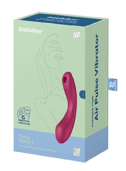 Satisfyer Curvy Trinity 1 Red 3-in-1 Air Pulse, Lay-On, and G-Spot Vibrator with 11 Pressure Wave Intensities and 12 Vibration Programs Default Title Suction Stimulator