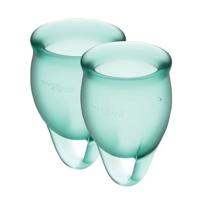 Satisfyer Feel Confident Menstrual Cup Dark Green Medical Grade Silicone 15ml and 20ml Sizes Reusable Kit Feminine Care