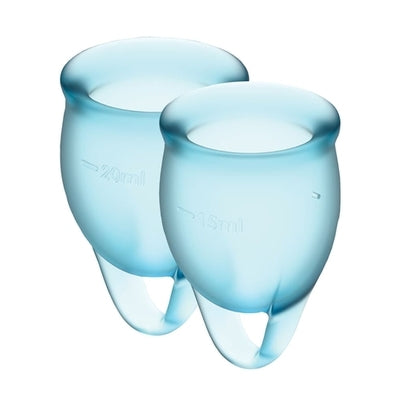 Satisfyer Feel Confident Menstrual Cup Light Blue 15ml and 20ml Reusable Medical Grade Silicone Kit > Essentials > Menstrual Products
