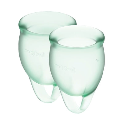 Satisfyer Feel Confident Menstrual Cup Light Green 15ml and 20ml Reusable Medical Grade Silicone Kit Feminine Care
