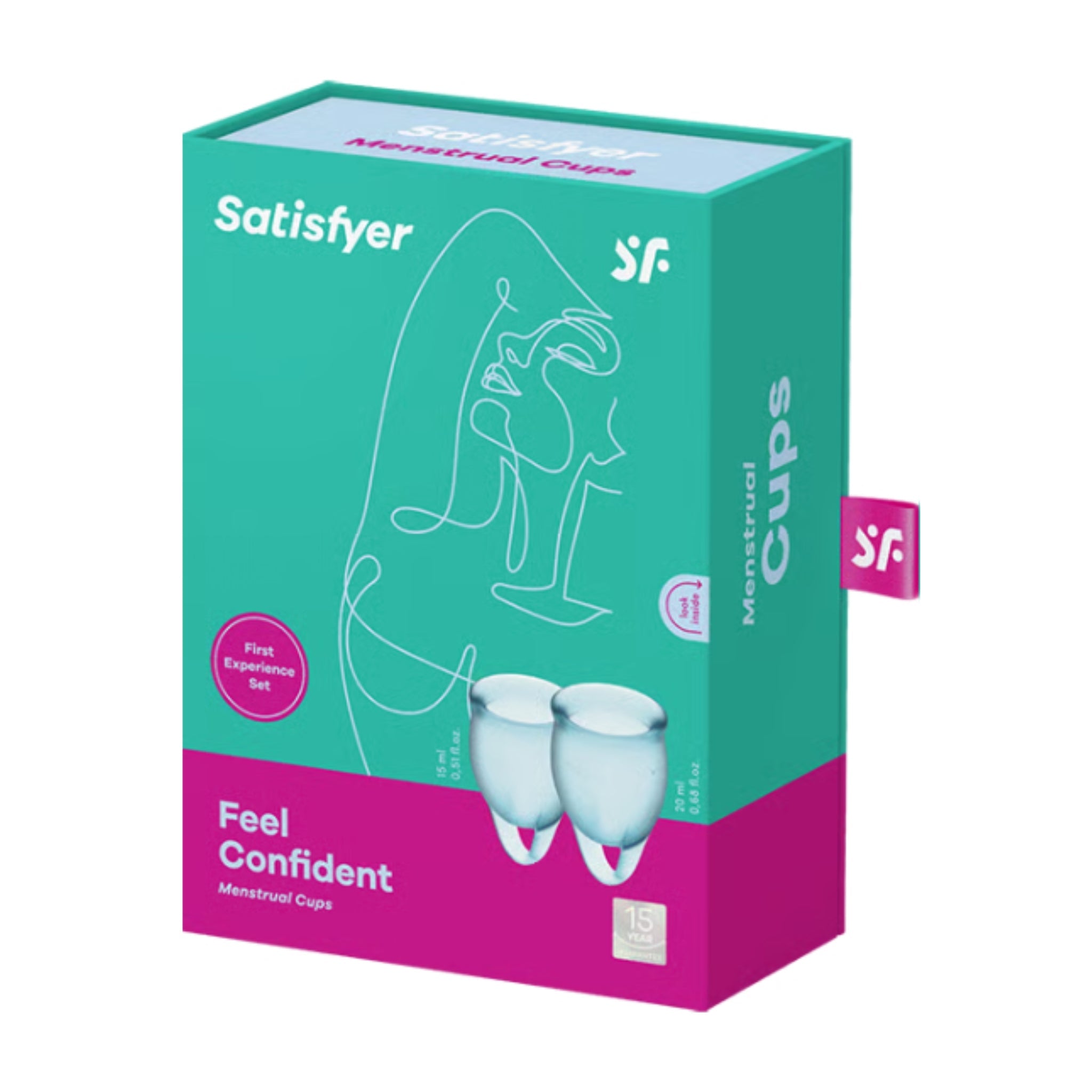 Satisfyer Feel Confident Menstrual Cups retail packaging
