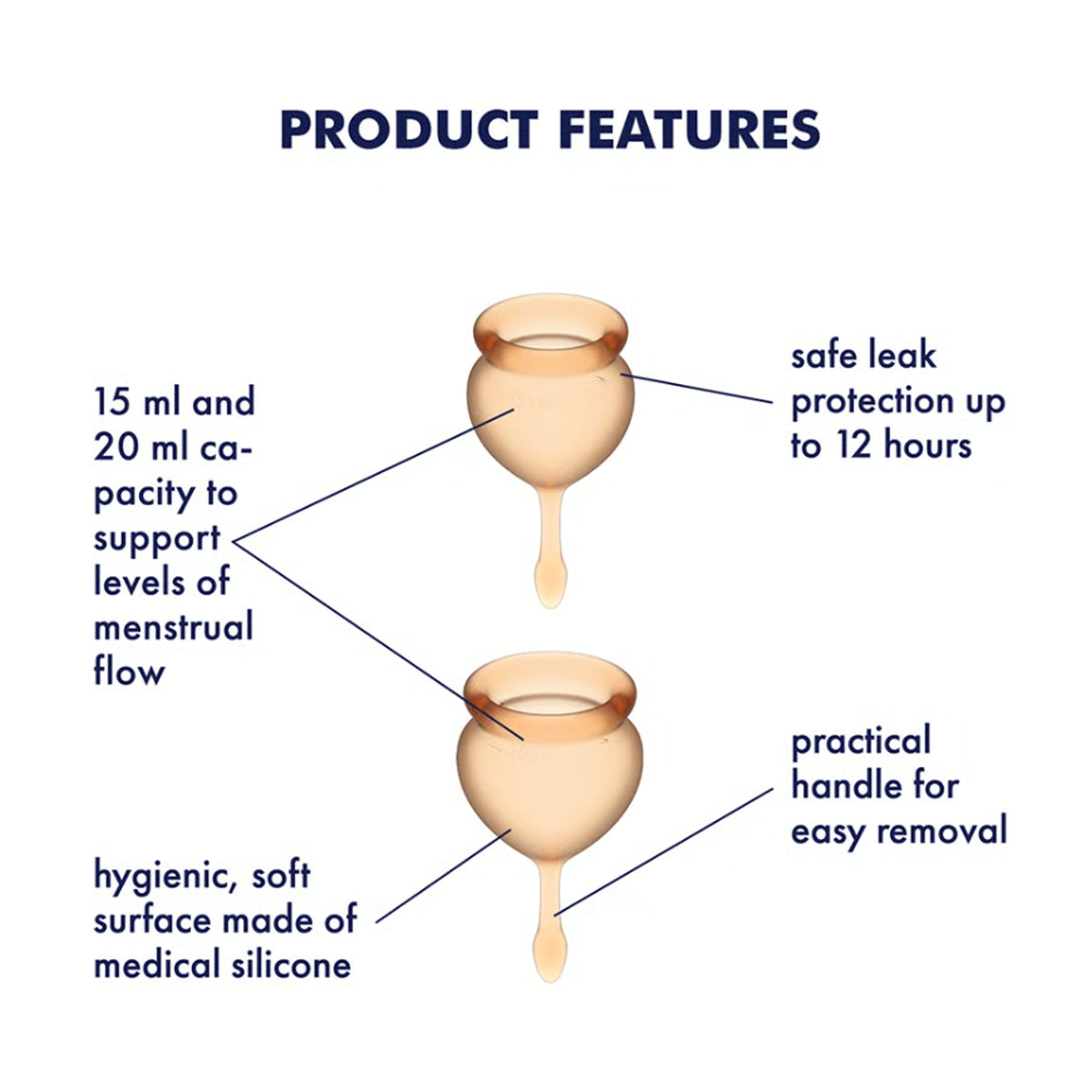 Satisfyer Feel Good Menstrual Cup Orange with 15ml and 20ml Sizes Medical Grade Silicone > Essentials > Menstrual Products