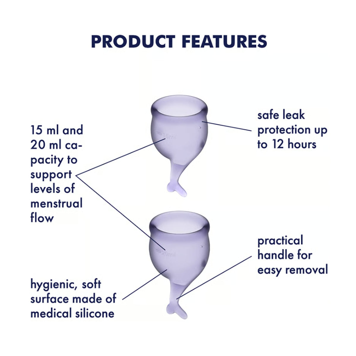 Satisfyer Feel Secure Menstrual Cup Lilla Medical Grade Silicone 15ml and 20ml Reusable Kit > Essentials > Menstrual Products