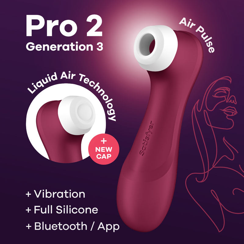 Satisfyer Pro 2 Gen 3 – App-Controlled Rechargeable Clitoral Stimulator - Wine Red > Sex Toys For Ladies > Air Pulsation