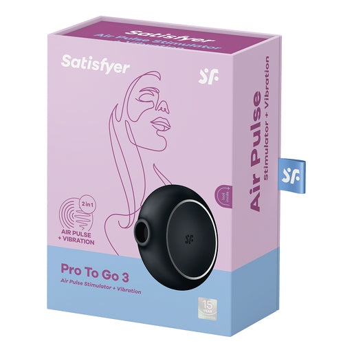 Satisfyer Pro To Go 3 Black Compact Silicone Air Pulse Vibrator with Pressure Waves and Vibration AIR PULSATION