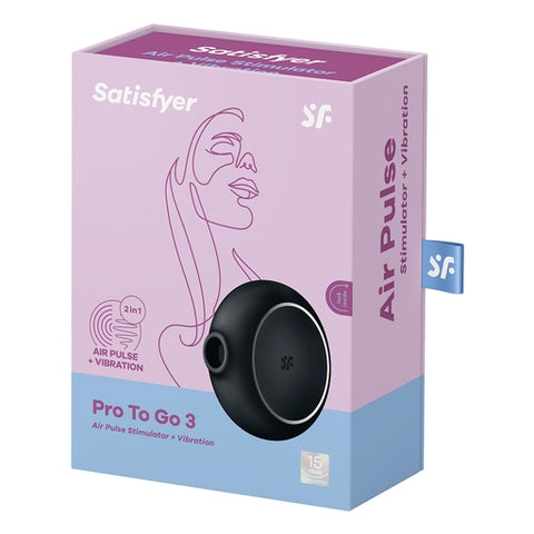 Satisfyer Pro To Go 3 Black Compact Silicone Air Pulse Vibrator with Pressure Waves and Vibration AIR PULSATION