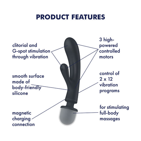Satisfyer Triple Lover Grey Hybrid Wand and Rabbit Vibrator with 12 Vibration Modes and Waterproof Design VIBRATORS-RABBIT-MULTI