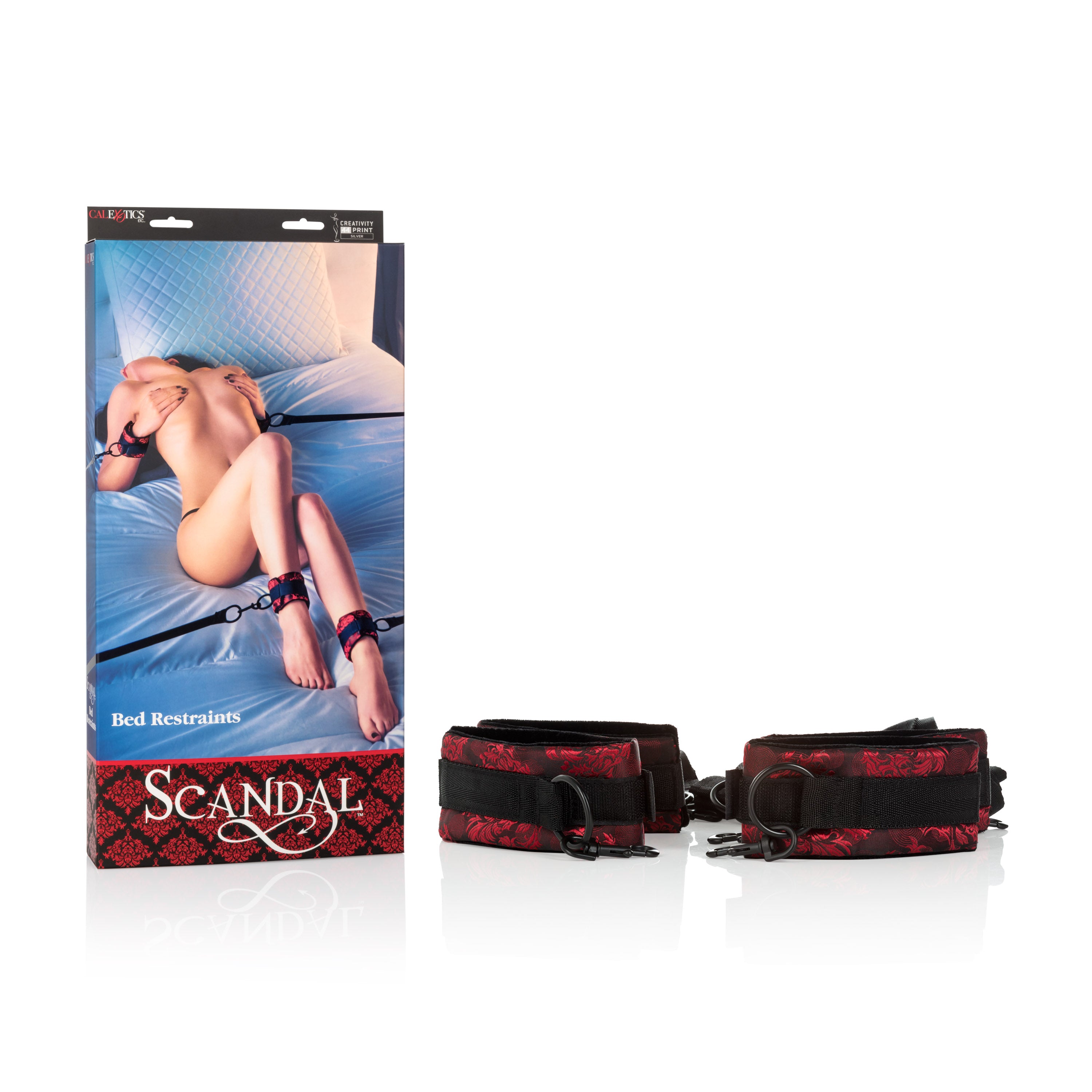 Scandal Bed Restraints (Red Brocade) – Adjustable Plush Cuffs Secondary image