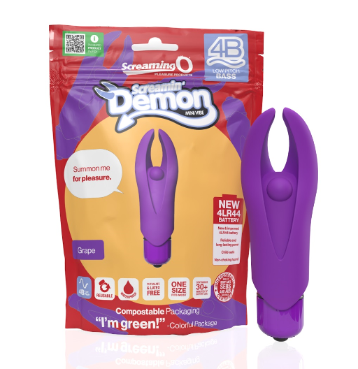 Screaming O 4B Demon Mini Vibe Grape - Compact Powerful Clitoral Stimulator with Flexible Horns and 5-Speed Motor STIMULATORS