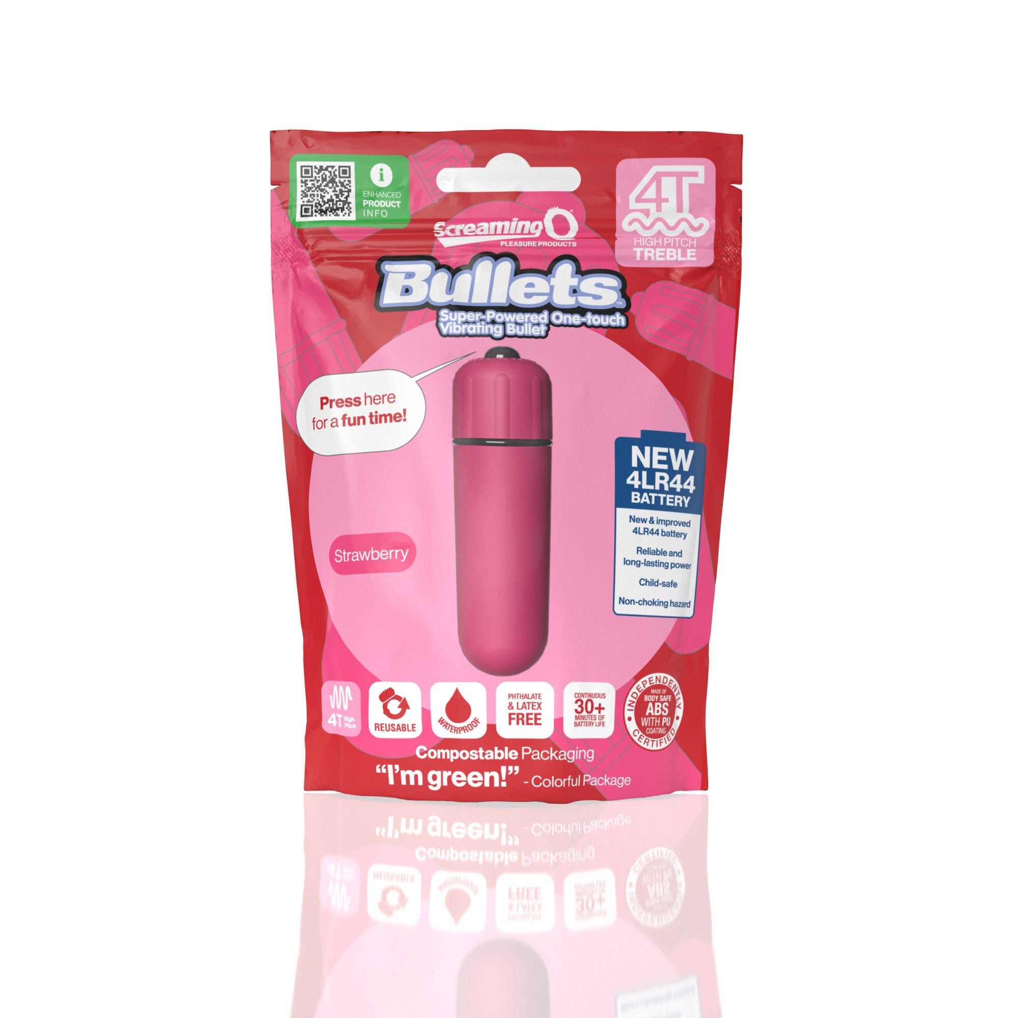 Screaming O 4T Bullet Strawberry Waterproof Vibrating Bullet with 5 Speeds and Pulse Mode BULLETS