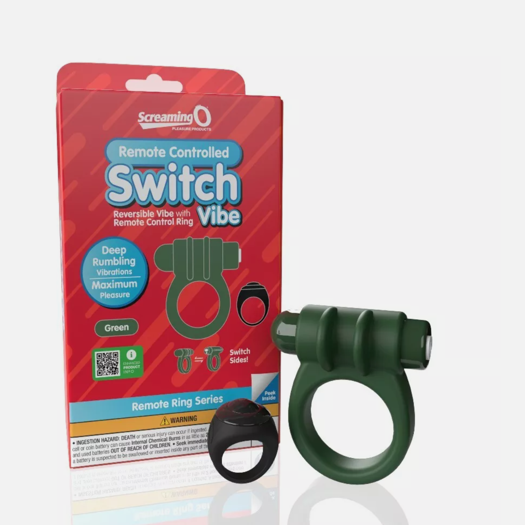 Screaming O Remote Controlled Switch Vibrating Ring Green – Dual-Purpose Deep Rumbling Vibrations Cock Rings Vibrating