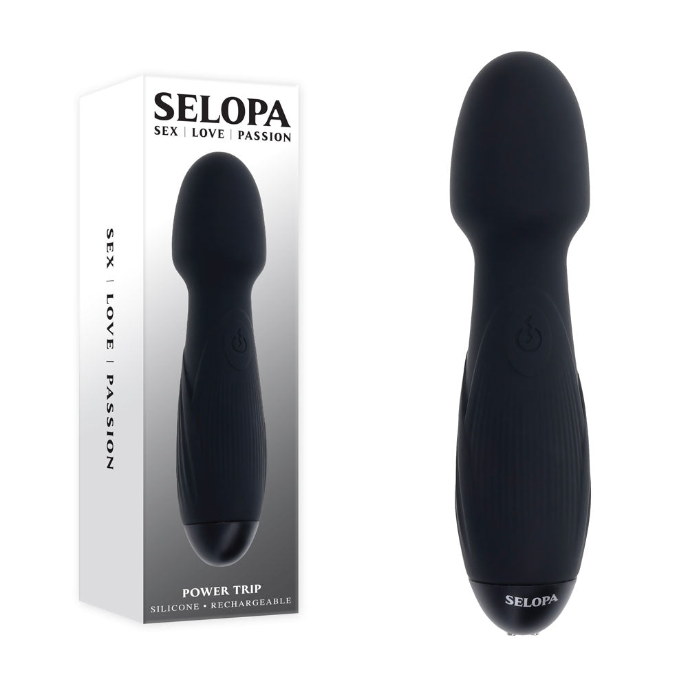 Selopa Power Trip Silicone Wand 18.8 cm Vibrating Toy Black Electric Massager