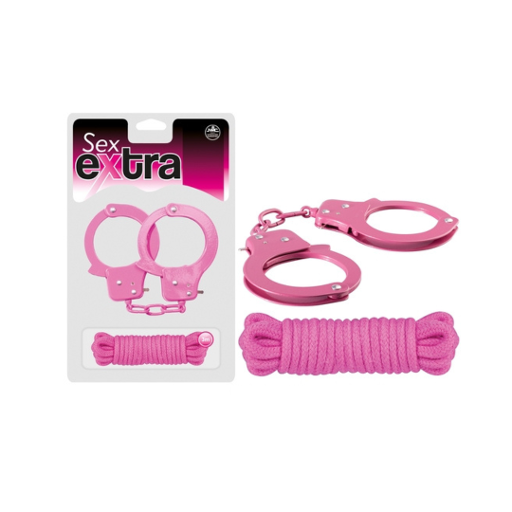 Sex Extra Metal Cuffs and 3 Meter Love Rope Set Pink