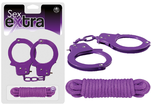 Sex Extra Metal Cuffs and 3 Meter Love Rope Set Purple > Bondage Gear > Handcuffs Main image