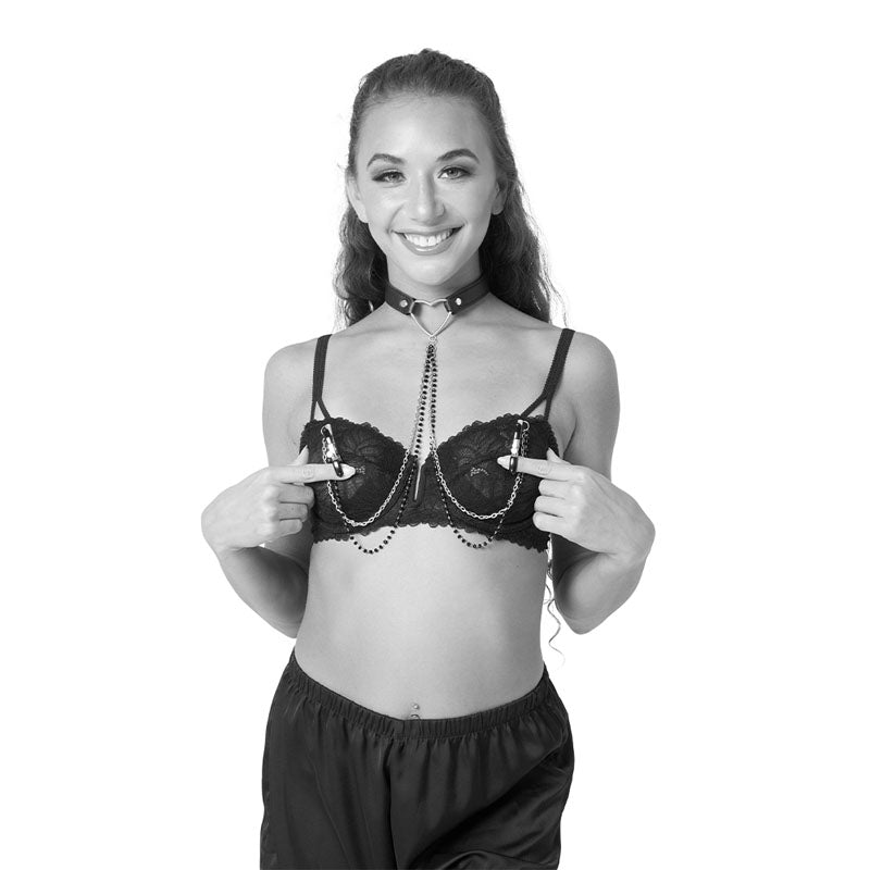 Sex & Mischief Amor Adjustable Collar with Nipple Clamps – Erotic Clothing Accessory Secondary image