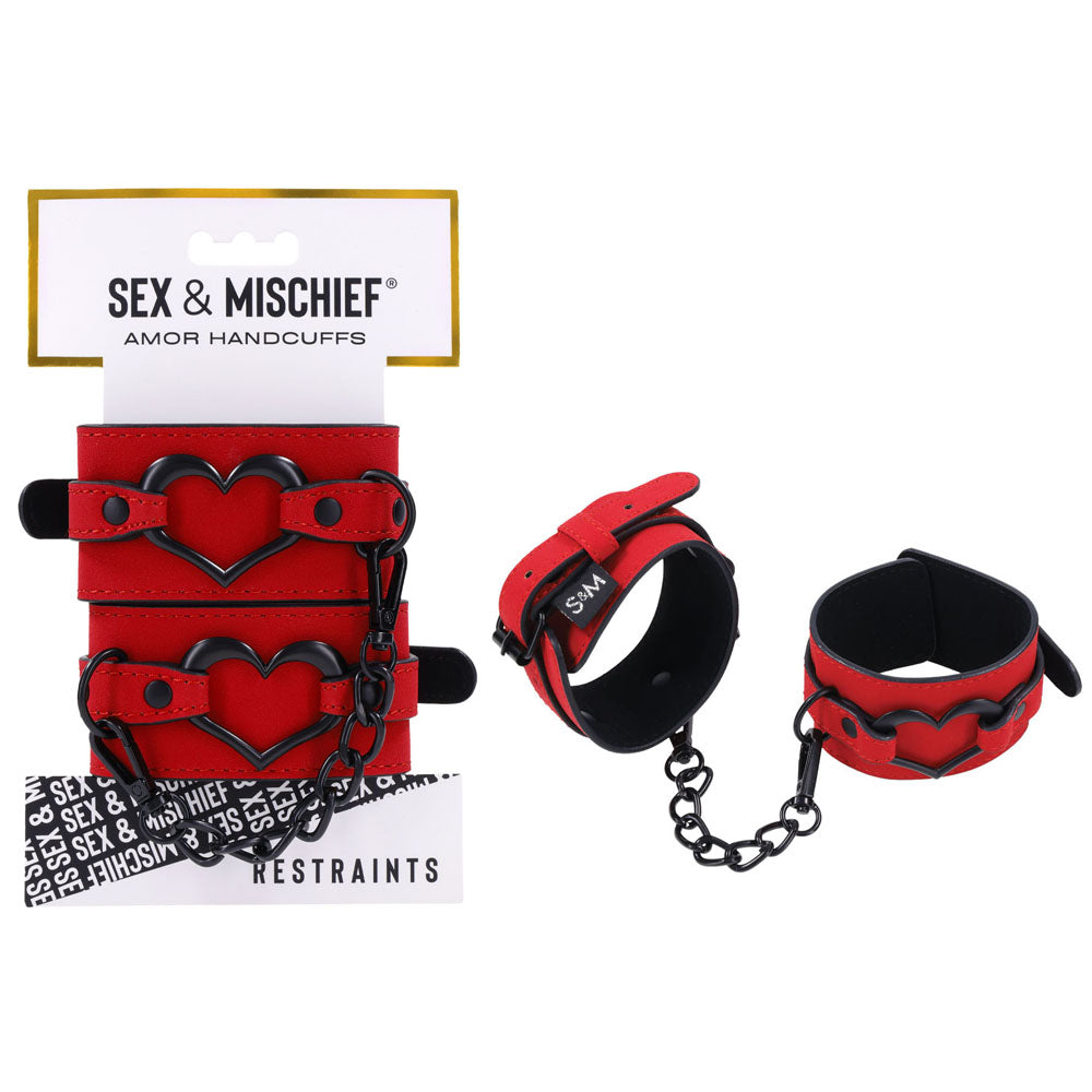 Sex & Mischief Amor Handcuffs in Red Vegan Leather > Bondage Gear > Restraints