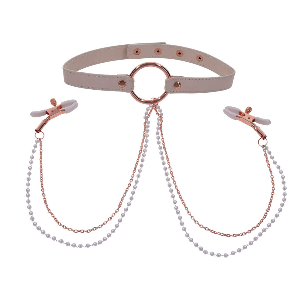 Sex & Mischief Peaches n CreaMe Collar with Nipple Clamps 35-44.5 cm > Sex Toys > Nipple Clips