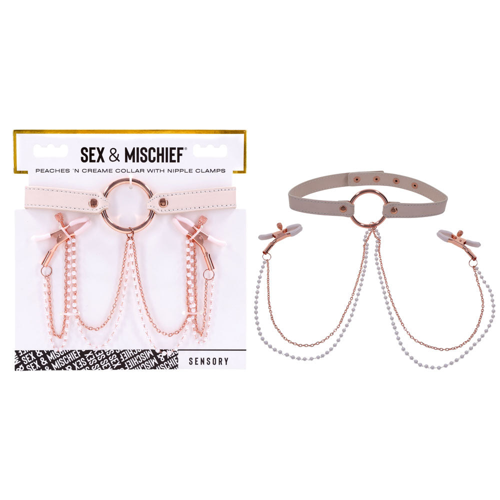 Sex & Mischief Peaches n CreaMe Collar with Nipple Clamps 35-44.5 cm > Sex Toys > Nipple Clips Main image