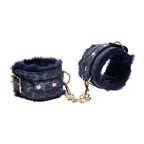 Sex and Mischief Navy and Gold Faux Fur Handcuffs with Adjustable Size and Chain Detailing > Bondage Gear > Restraints