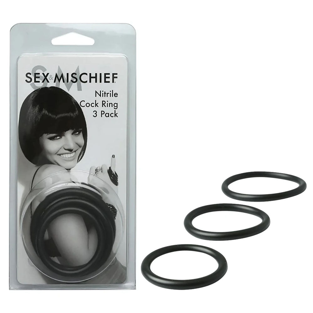 Sex & Mischief Nitrile Cock Ring 3 Pack – Three Sizes Cock Ring Set > Cock Ring > Sets