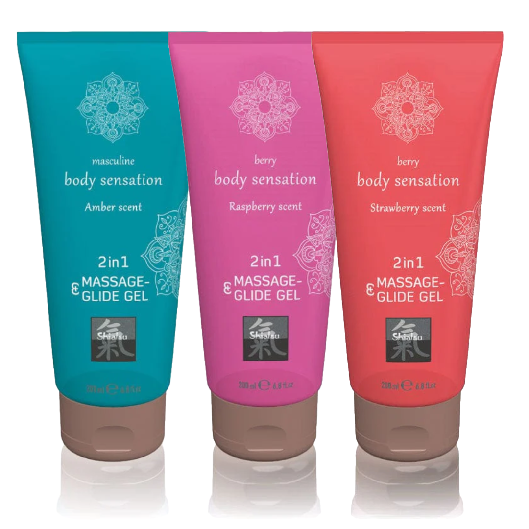 Shiatsu Massage Lubricant 200 ml Triple Pack with Amber and Strawberry Scents Massage Oil