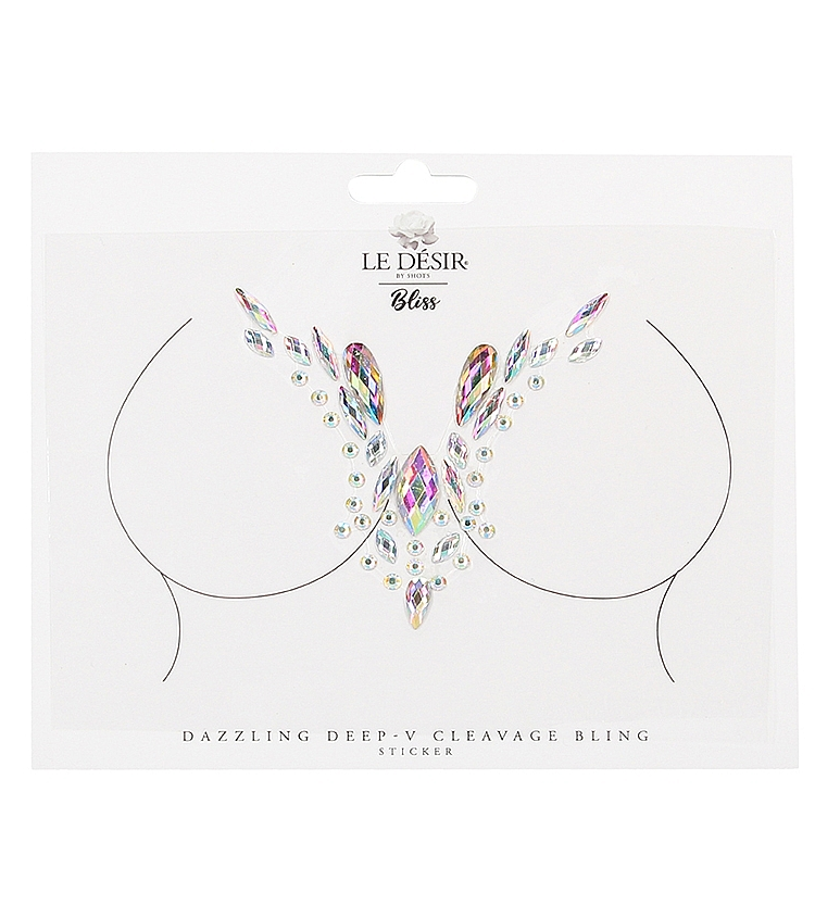 Shots Dazzling Deep-V Cleavage Bling Sticker with Iridescent Rhinestones Body Jewelry (Non Piercing)