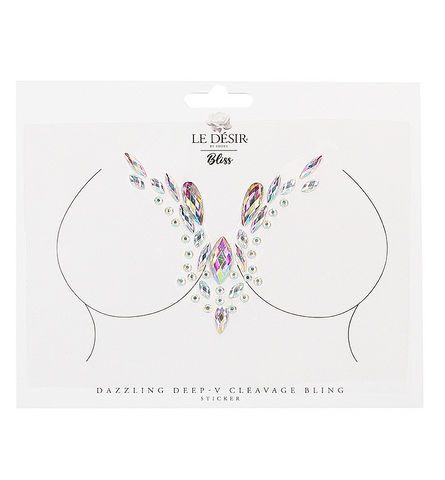 Shots Dazzling Deep-V Cleavage Bling Sticker with Iridescent Rhinestones Body Jewelry (Non Piercing)