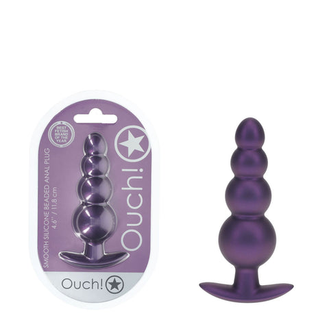 Shots Ouch Beaded Anal Plug (Metallic) – Silicone Butt Plug Purple Butt Plugs