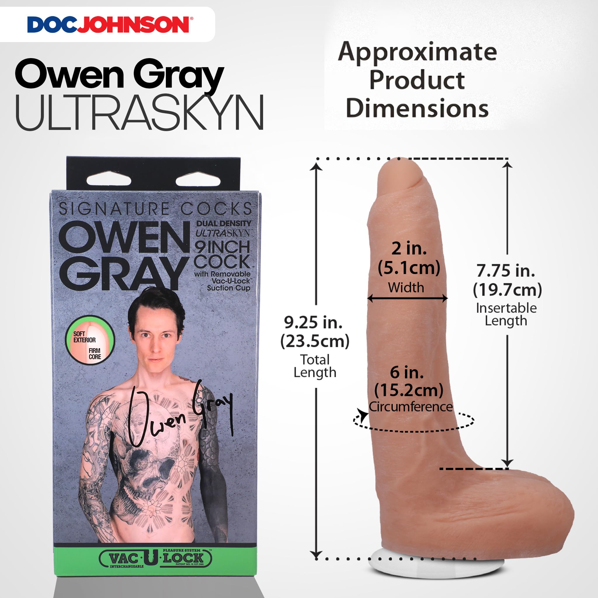 Signature Cocks Owen Gray 9 Inch Cock with Removable Vac-U-Lock Suction Cup and Dual Density TRUSKYN Material > Dildos > Performer Replica